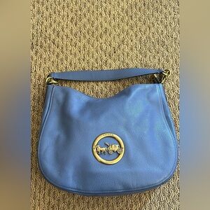 Coach Sky Blue Leather Shoulder Bag with Gold Accents